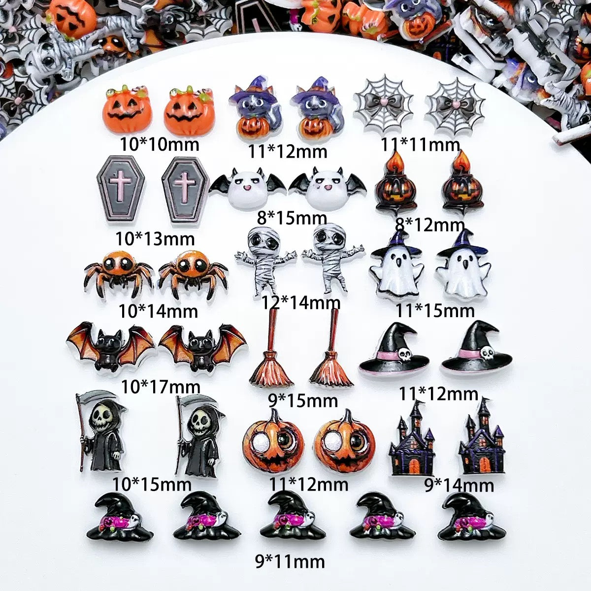 Cute Halloween Nail Charms – Ghost Pumpkin Bat Candy Corn Resin Mini DIY Kawaii Nail Art Accessories 3D Flatback Charms Set