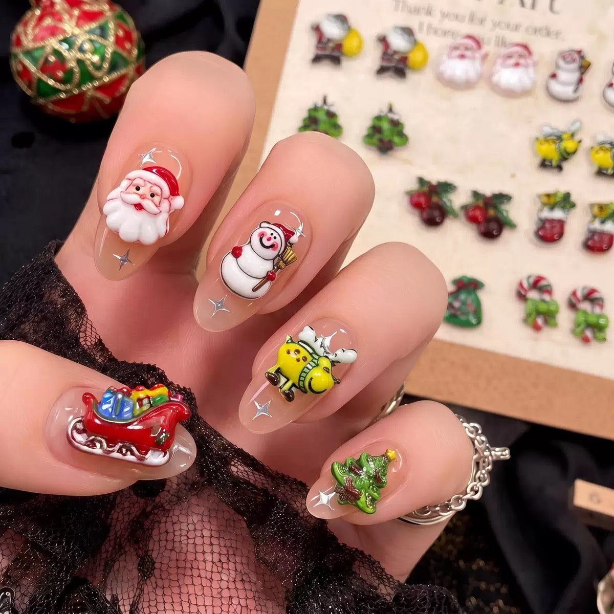 Christmas Nail Charms – Santa Snowman Reindeer Christmas Tree Resin Charms for Nail Art Phone Cases Pens Jewelry Crafts DIY Accessories