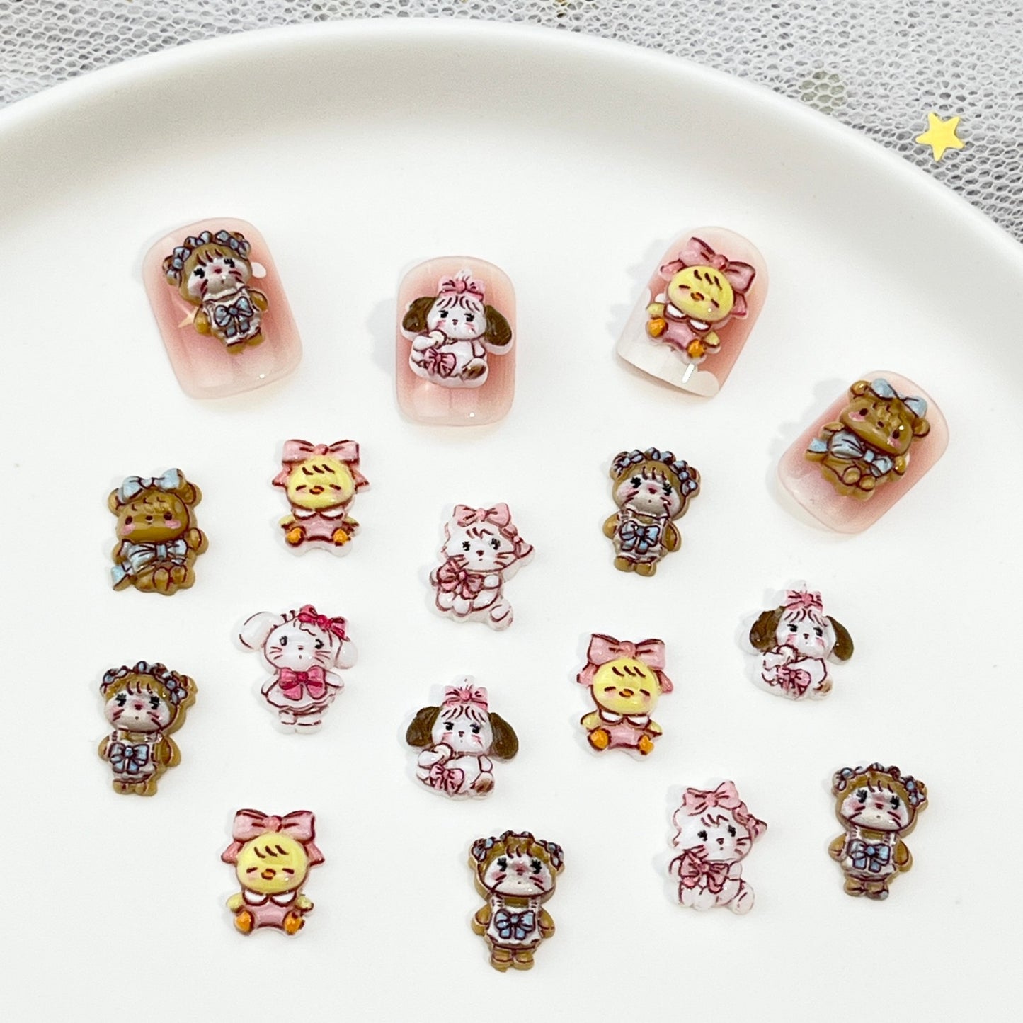 Mikko Series Cartoon Nail Art Decorations Cute 3D Hand-Painted Anime Cat Resin Stickers DIY Press-On Nail Accessories