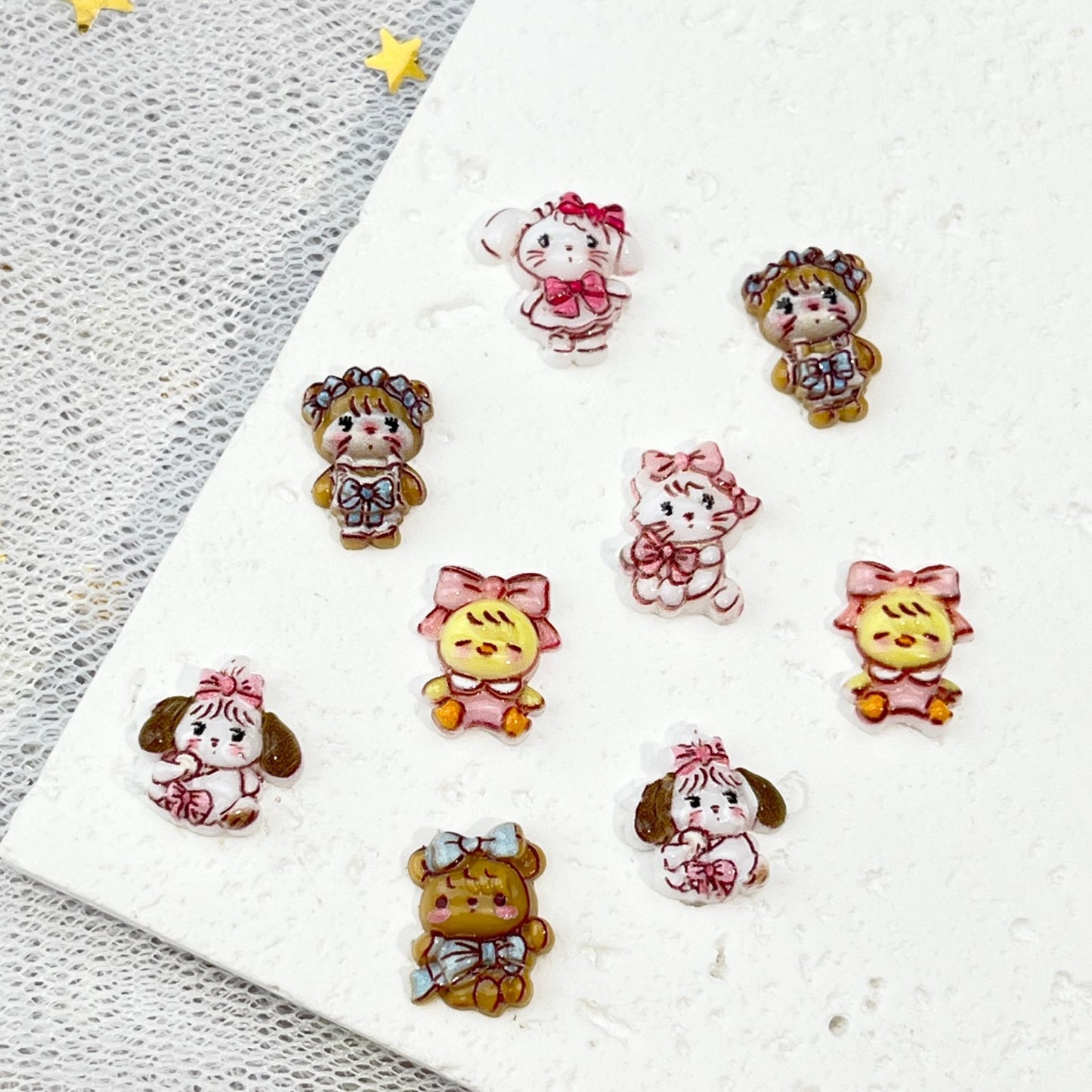 Mikko Series Cartoon Nail Art Decorations Cute 3D Hand-Painted Anime Cat Resin Stickers DIY Press-On Nail Accessories