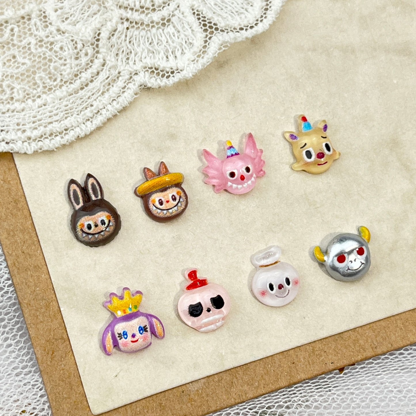 Labubu Series Cartoon Nail Art Decorations Cute 3D Little Monster Resin Rhinestones DIY Kids’ Press-On Nail Accessories