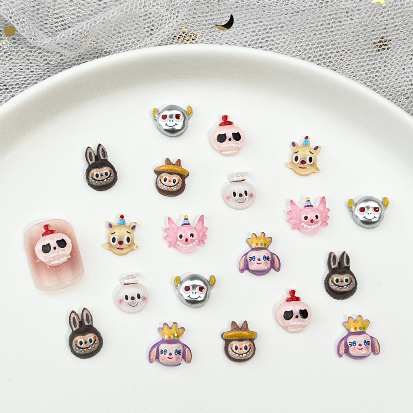 Labubu Series Cartoon Nail Art Decorations Cute 3D Little Monster Resin Rhinestones DIY Kids’ Press-On Nail Accessories