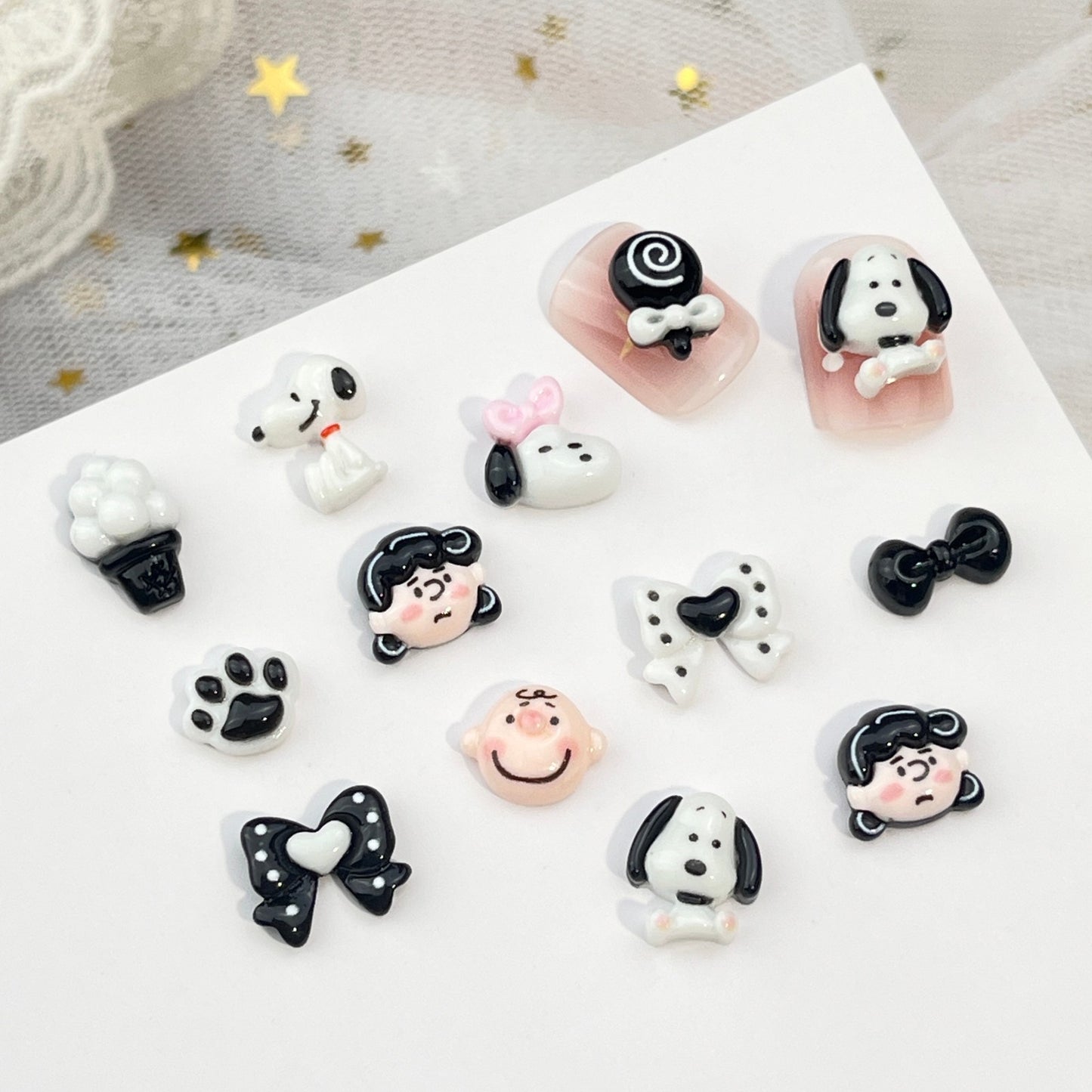 Snoopy Cartoon Nail Art Decorations Cute 3D Dog Bowknot Peanuts Comic DIY Press-On Nail Accessories