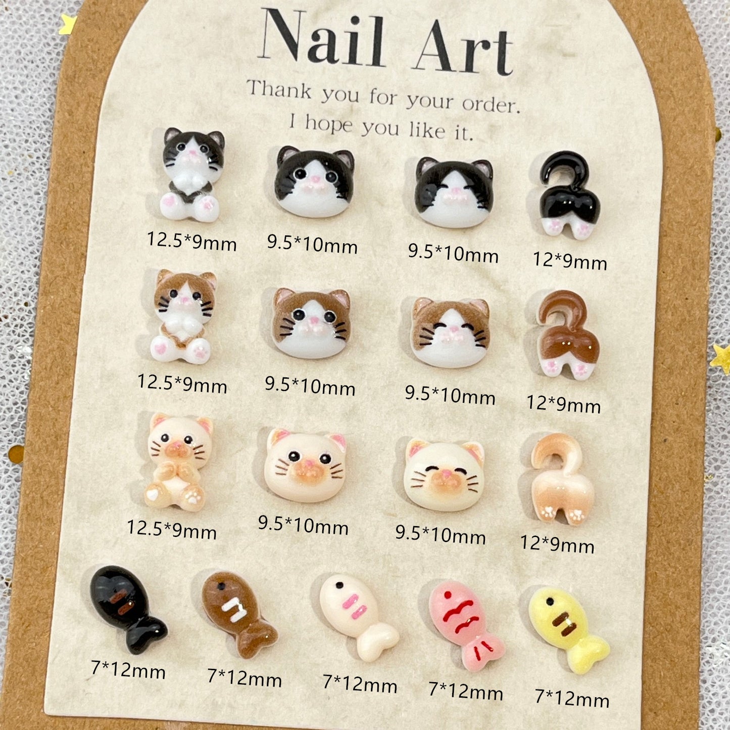 Popular Cat Cartoon Nail Art Decorations Cute 3D Milk Coffee Cat Head and Fish Resin DIY Press-On Nail Accessories