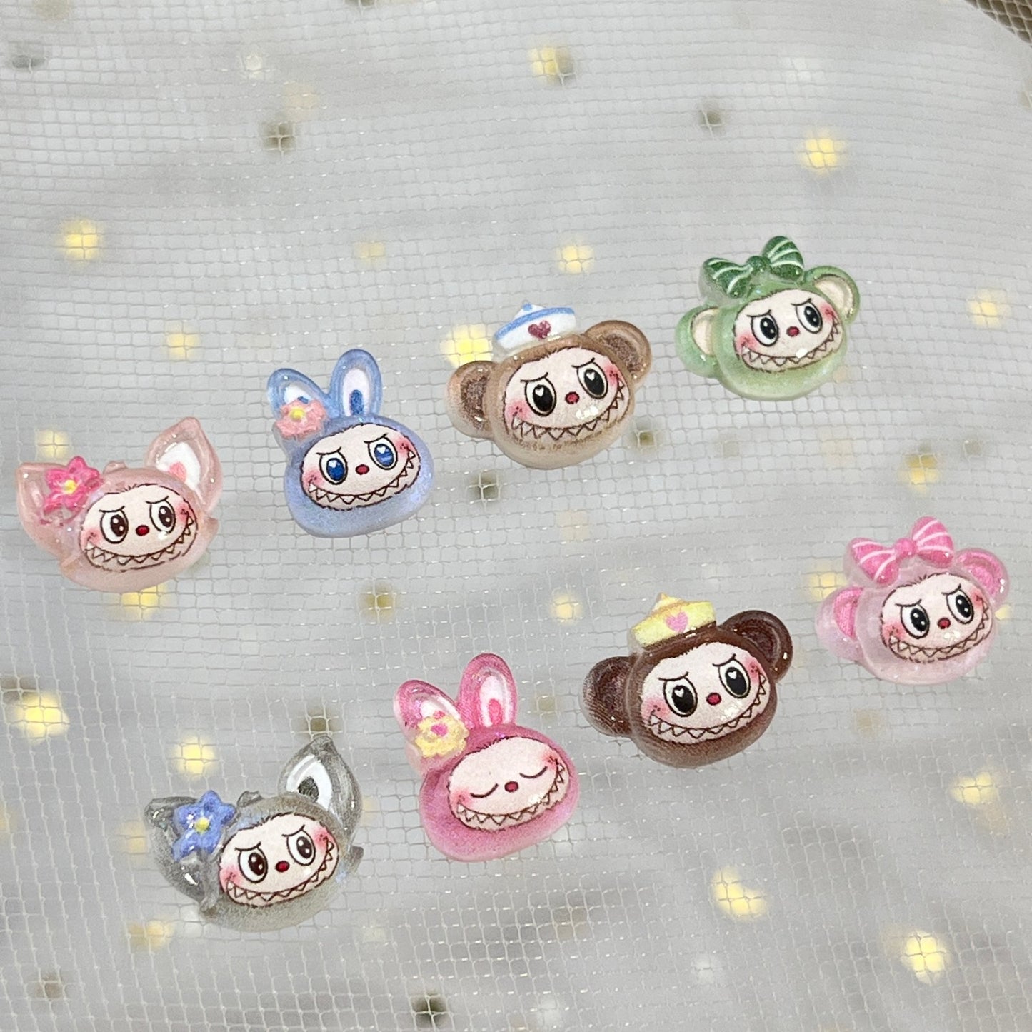 Disney LinaBell Cartoon Nail Art Decorations Cute 3D Glittering StellaLou and Labubu Resin Rhinestones DIY Press-On Nail Accessories