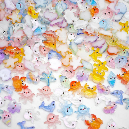 Ocean Resin Charms – Seashell Starfish Seahorse 3D Flatback Mini Decorations for Nail Art Pens Phone Cases Jewelry Making