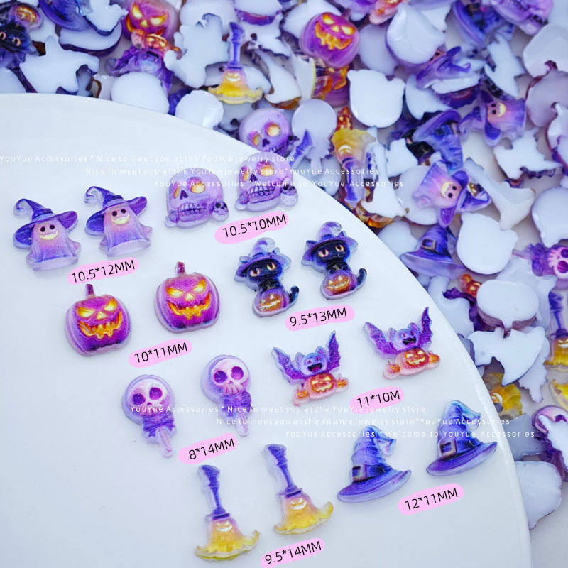 Halloween Nail Charms – Skull Ghost Pumpkin Resin Mini Charms for Nail Art Press-On Junkcase Keychains Car-decoration Crafts