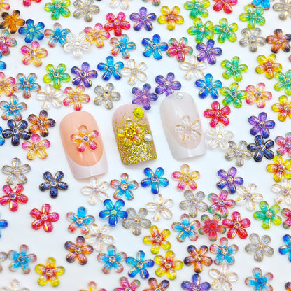 Iridescent Flower Resin Charms – Holographic Gradient 5-Petal Gold Foil Flatback for Nailart Earrings Junkcases Beadablepen Crafts