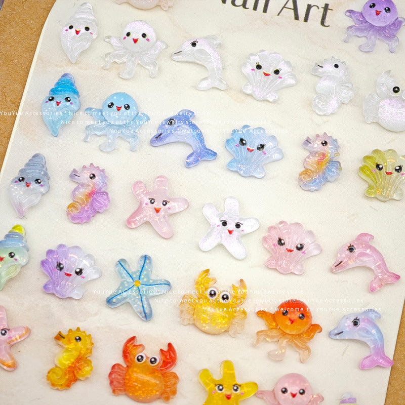Ocean Resin Charms – Seashell Starfish Seahorse 3D Flatback Mini Decorations for Nail Art Pens Phone Cases Jewelry Making
