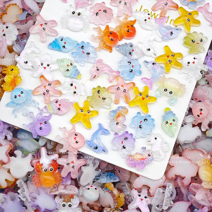 Ocean Resin Charms – Seashell Starfish Seahorse 3D Flatback Mini Decorations for Nail Art Pens Phone Cases Jewelry Making