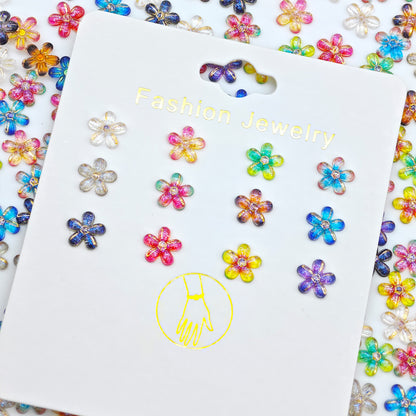 Iridescent Flower Resin Charms – Holographic Gradient 5-Petal Gold Foil Flatback for Nailart Earrings Junkcases Beadablepen Crafts