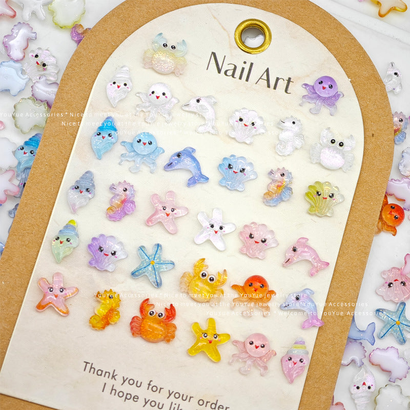 Ocean Resin Charms – Seashell Starfish Seahorse 3D Flatback Mini Decorations for Nail Art Pens Phone Cases Jewelry Making