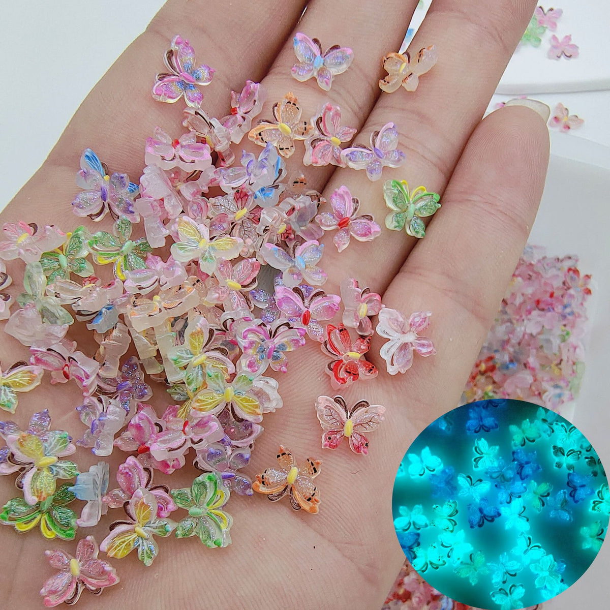Butterfly Nail Charms – Glow in the Dark 3D Resin Butterfly for Nail Art Earring Phone Case  Beads Pens Keychains DIY Crafts