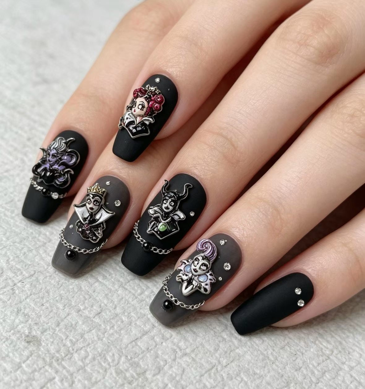 Dark Fairy Tale Villain Nail Charms – Evil Queen Maleficent Ursula 3D Resin DIY Nail Art Kit for Halloween Gothic Look