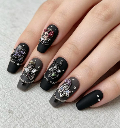 Dark Fairy Tale Villain Nail Charms – Evil Queen Maleficent Ursula 3D Resin DIY Nail Art Kit for Halloween Gothic Look