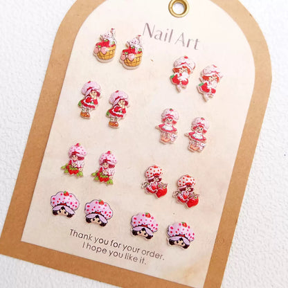 Strawberry Shortcake Girl 3D Nail Charms – Mixed Resin Flatback Kawaii Nail Art Decorations for DIY Nails & Craft Design