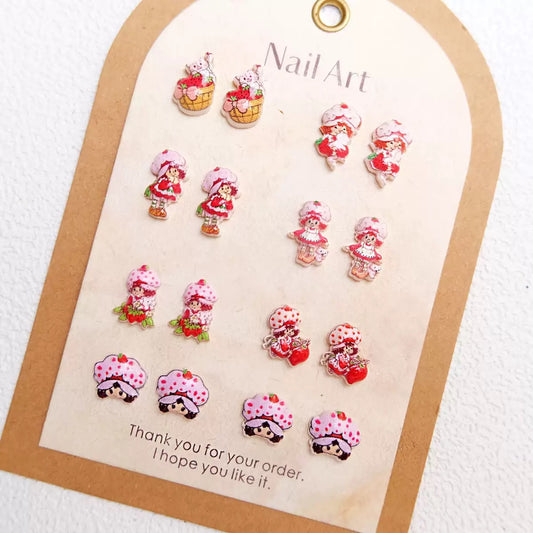 Strawberry Shortcake Girl 3D Nail Charms – Mixed Resin Flatback Kawaii Nail Art Decorations for DIY Nails & Craft Design