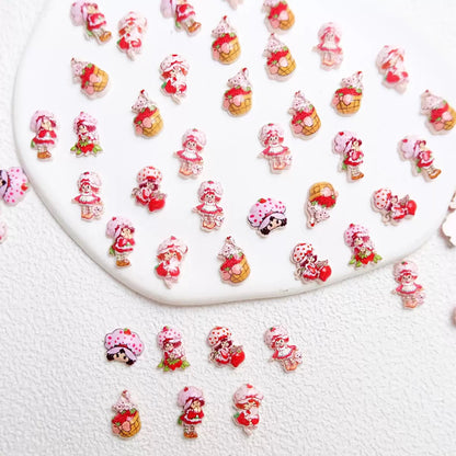 Strawberry Shortcake Girl 3D Nail Charms – Mixed Resin Flatback Kawaii Nail Art Decorations for DIY Nails & Craft Design