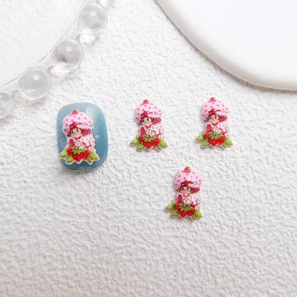 Strawberry Shortcake Girl 3D Nail Charms – Mixed Resin Flatback Kawaii Nail Art Decorations for DIY Nails & Craft Design