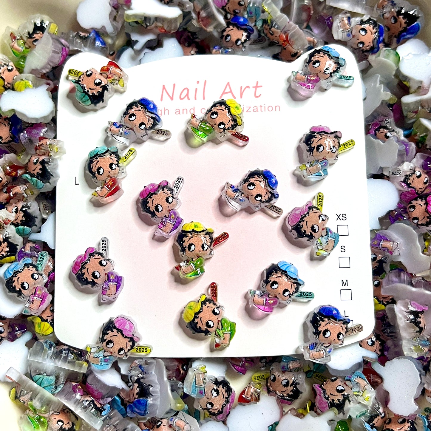 Retro Betty Boop 3D Resin Nail Charms – Flatback Cartoon Nail Art Supplies for DIY Crafts and Phone Case Décor