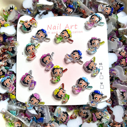 Retro Betty Boop 3D Resin Nail Charms – Flatback Cartoon Nail Art Supplies for DIY Crafts and Phone Case Décor