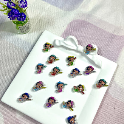 Retro Betty Boop 3D Resin Nail Charms – Flatback Cartoon Nail Art Supplies for DIY Crafts and Phone Case Décor