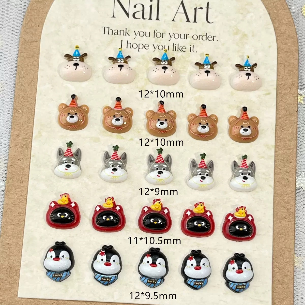 Party Animals 3D Nail Charms – Cute Bear Dog Penguin Resin Flatback Charms with Party Hats for Nail Art & DIY Crafts, Pens, Beads, Phonecases, Earrings Design