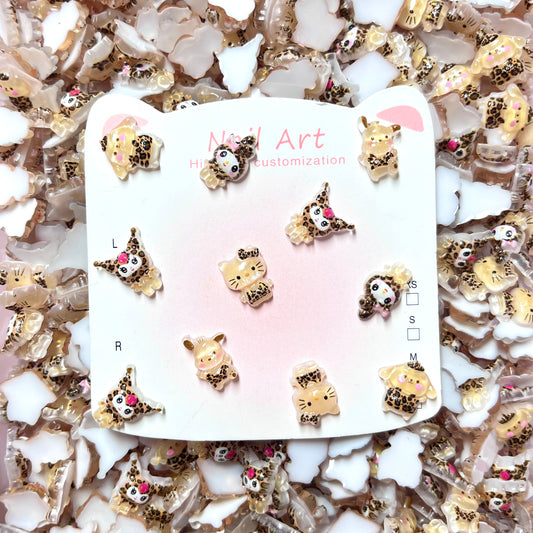 Sanrio Inspired Mixed 3D Nail Charms – Leopard Print Cartoon Nail Art Decorations for Nail Art, Junkcase, Fancy Beads, Beadable Pens, DIY and Craft