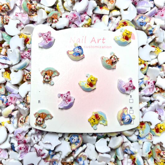 Umbrella Winnie the Pooh Style Nail Charms, Cute Cartoon Resin DIY Nail Art & Crafts