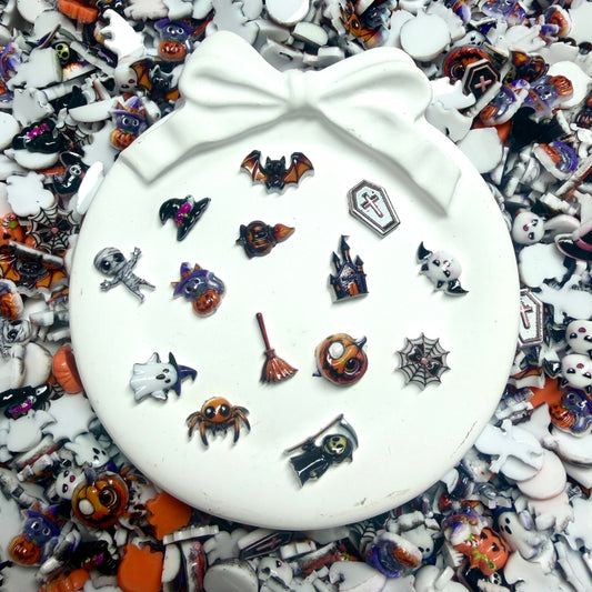 Cute Halloween Nail Charms – Ghost Pumpkin Bat Candy Corn Resin Mini DIY Kawaii Nail Art Accessories 3D Flatback Charms Set