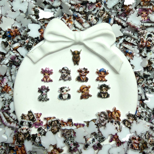 Cute Cow Nail Charms – Western Highland Cow Print Horseshoe Sheriff Star Resin Mini DIY Nail Art Accessories 3D