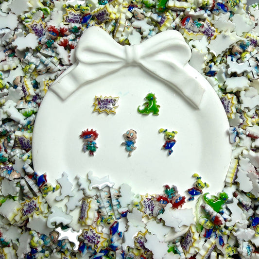Rugrats Nail Charms – Tommy Chuckie Angelica Reptar Resin Mini DIY 90s Cartoon Nail Art Accessories 3D Flatback Charms Set