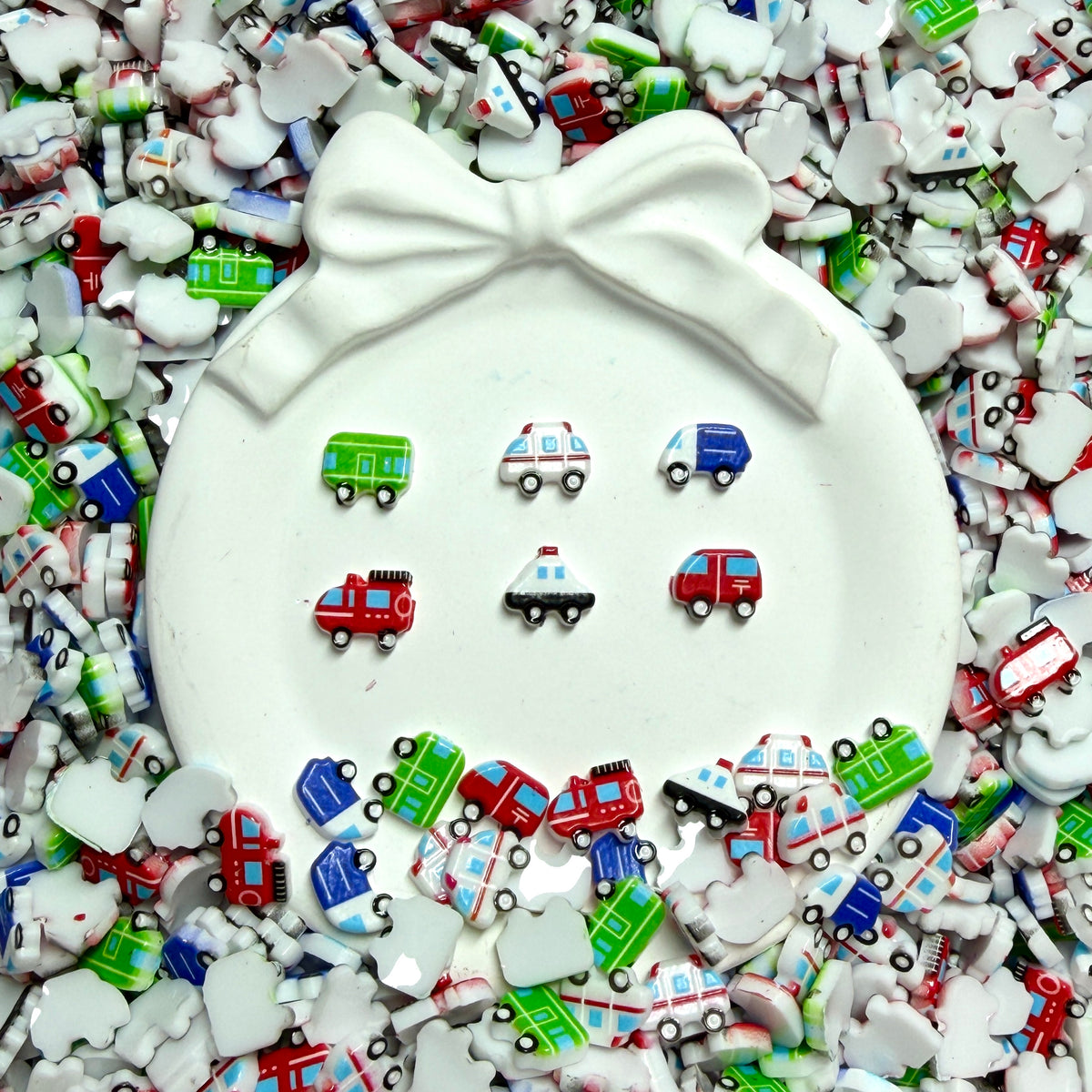 Vehicle Nail Charms –Ambulance Police Car School Bus Fire Truck Flatback for Nail Art Pens Phone Cases Jewelry Crafts