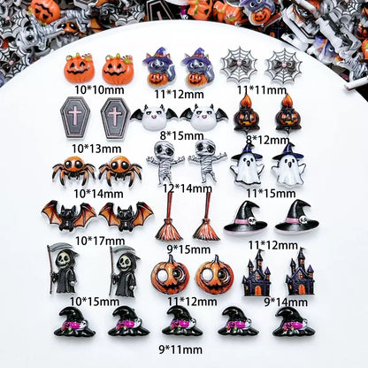 Cute Halloween Nail Charms – Ghost Pumpkin Bat Candy Corn Resin Mini DIY Kawaii Nail Art Accessories 3D Flatback Charms Set