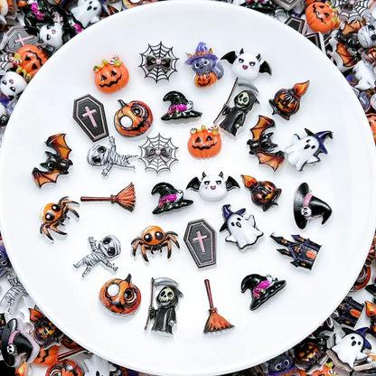 Cute Halloween Nail Charms – Ghost Pumpkin Bat Candy Corn Resin Mini DIY Kawaii Nail Art Accessories 3D Flatback Charms Set