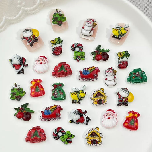Christmas Nail Charms – Santa Snowman Reindeer Christmas Tree Resin Charms for Nail Art Phone Cases Pens Jewelry Crafts DIY Accessories