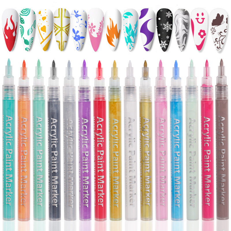 Acrylic Nail Art Pens Set -12pcs 3D Nail Polish Pens Graffiti Nail Dotting Tools Acrylic Paint Pens Drawing Painting Point Liner Pen for Nails Art Design Manicure Nail Pens for Home & Salon DIY