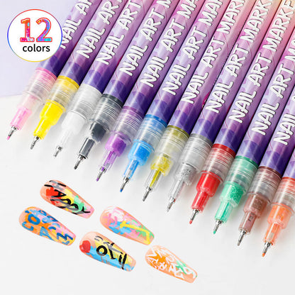 Acrylic Nail Art Pens Set -12pcs 3D Nail Polish Pens Graffiti Nail Dotting Tools Acrylic Paint Pens Drawing Painting Point Liner Pen for Nails Art Design Manicure Nail Pens for Home & Salon DIY