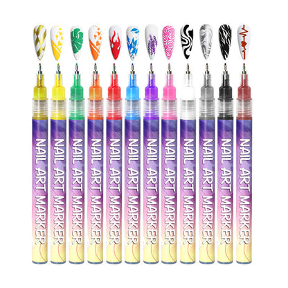 Acrylic Nail Art Pens Set -12pcs 3D Nail Polish Pens Graffiti Nail Dotting Tools Acrylic Paint Pens Drawing Painting Point Liner Pen for Nails Art Design Manicure Nail Pens for Home & Salon DIY