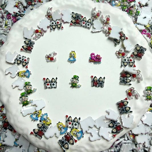 Alice in Wonderland Nail Charms – Pocket Watch Cheshire Cat Teacup Playing Cards Resin Mini DIY Nail Art Accessories 3D Flatback Charms Set for Whimsical Fairy Tale Manicure