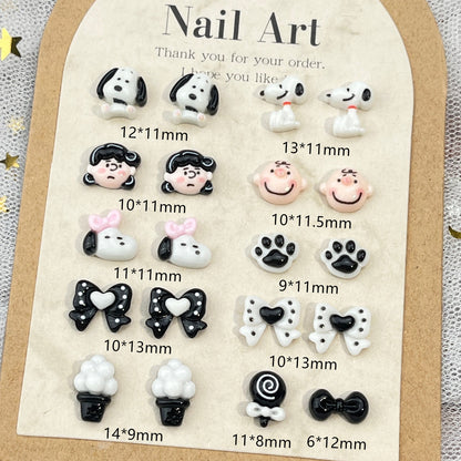 Snoopy Cartoon Nail Art Decorations Cute 3D Dog Bowknot Peanuts Comic DIY Press-On Nail Accessories