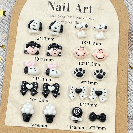 Snoopy Cartoon Nail Art Decorations Cute 3D Dog Bowknot Peanuts Comic DIY Press-On Nail Accessories