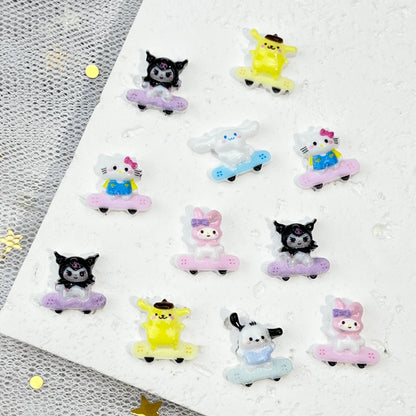 Sanrio Cartoon Nail Art Decorations Cute 3D Kuromi and Hello Kitty Skateboard Resin DIY Press-On Nail Accessories