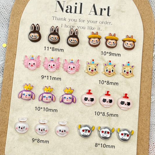 Labubu Series Cartoon Nail Art Decorations Cute 3D Little Monster Resin Rhinestones DIY Kids’ Press-On Nail Accessories